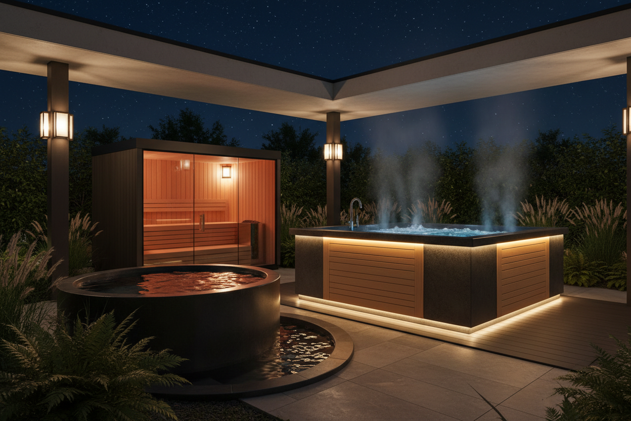 Premium Backyard Nighttime Hot Tub