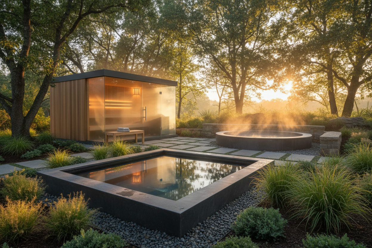 Serene Backyard Wellness Sanctuary at Sunrise